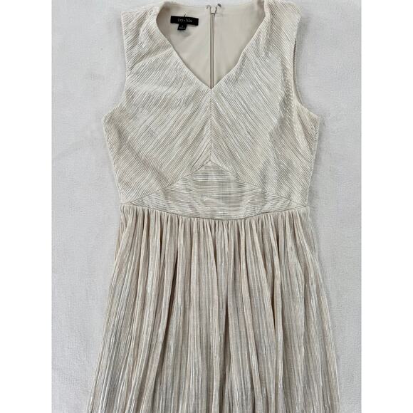 Ivy & Blu Ivory Gold Dress Midi Sleeveless Party Occasion Metallic 6 M - Picture 8 of 11